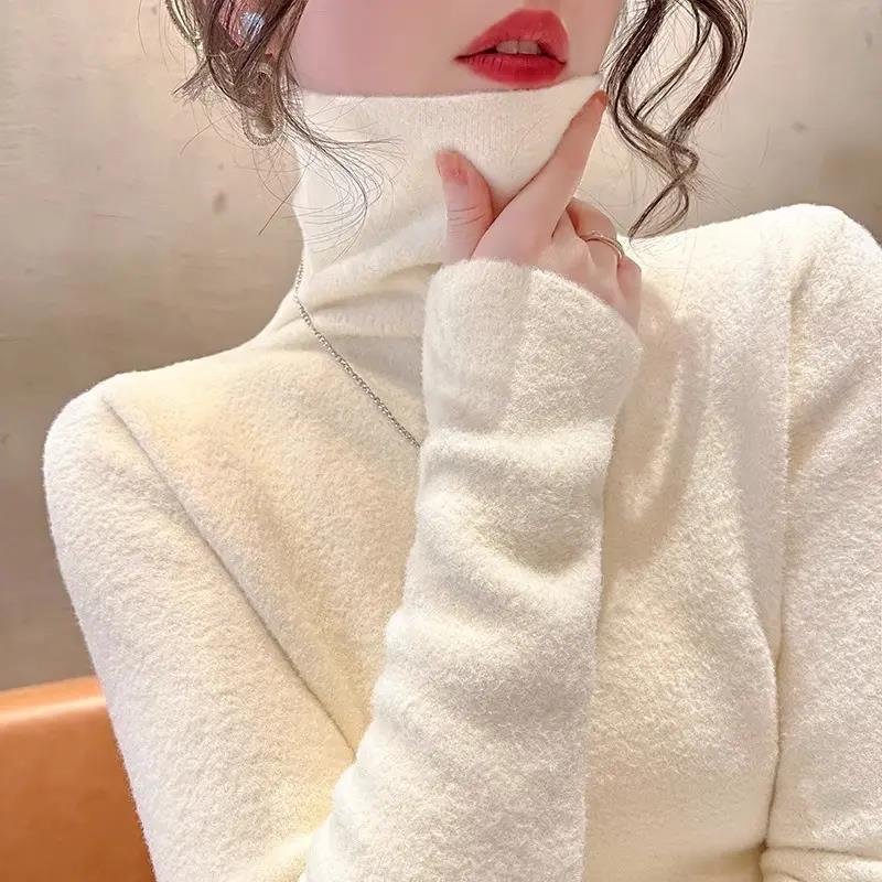 高领毛衣针织衫女士2023秋冬新款纯色内搭上衣修身加厚长袖打底衫