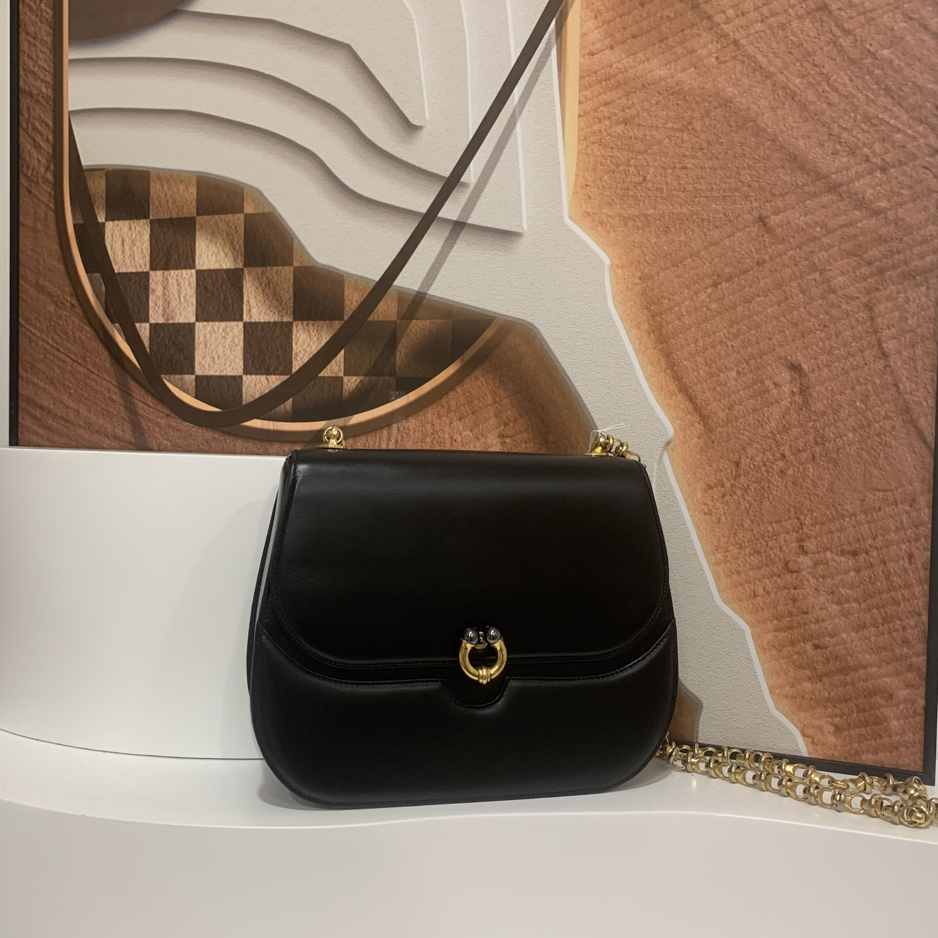 95新 GUCCI/古驰 古驰黑金斜挎链条包/95新