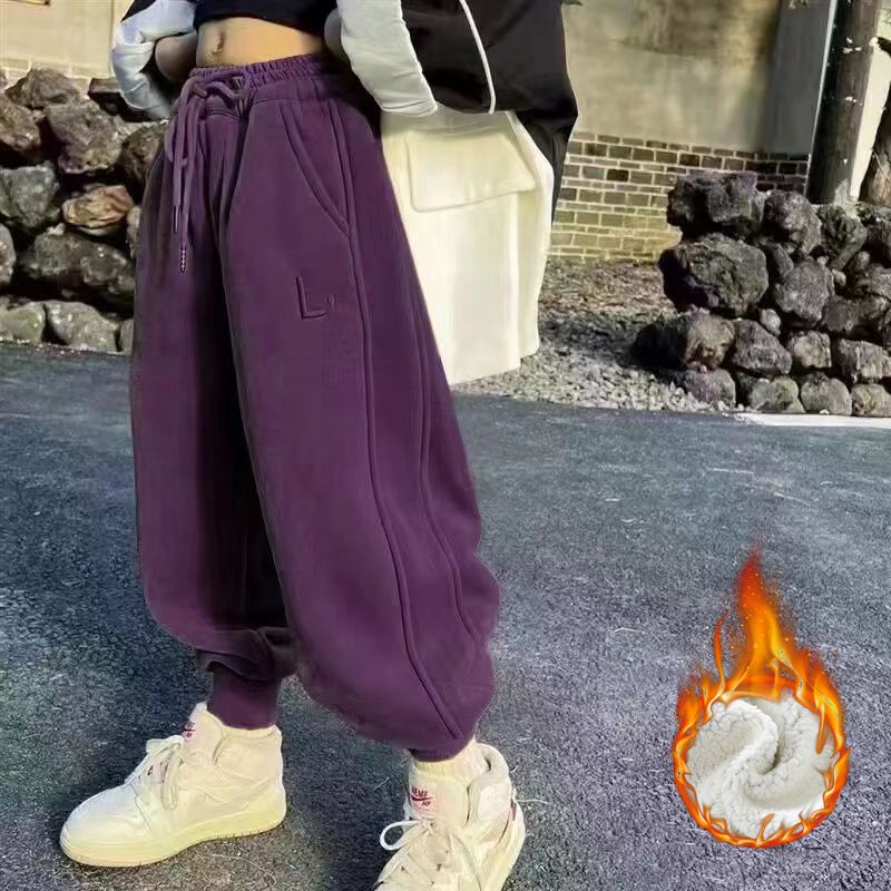 童装女童运动裤2023秋冬新款儿童一体绒韩版洋气宽松加绒休闲卫裤