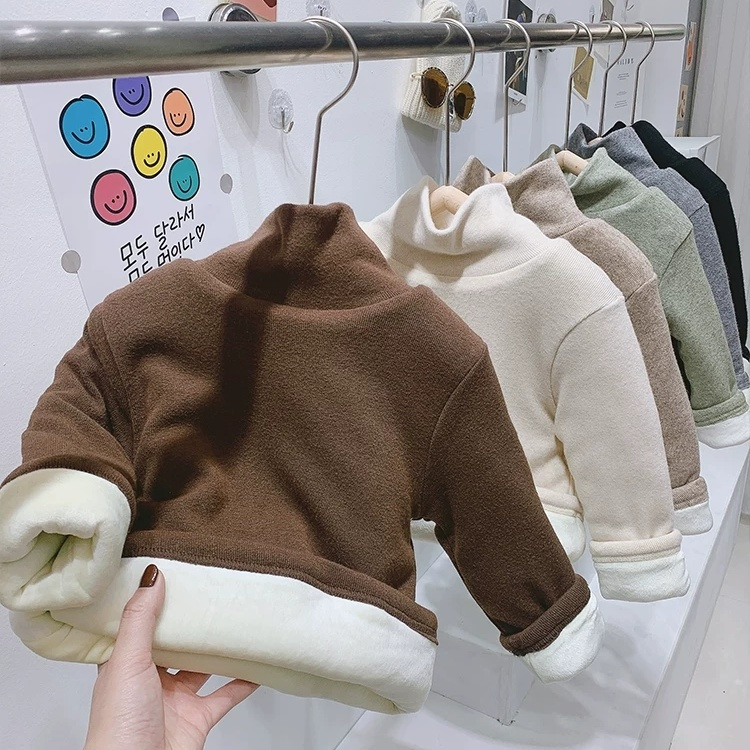 儿童夹棉加厚打底衫童棉T恤棉服长袖男童洋气宝宝半高领小童保暖