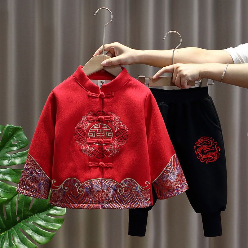 汉服男童套装儿童唐装拜年服周岁礼服宝宝秋装加绒加厚中国风古装