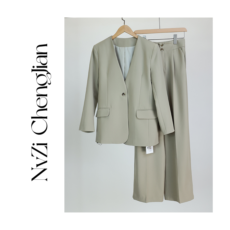 女子成鉴 简约职业百搭法式直筒通勤轻奢西装套装