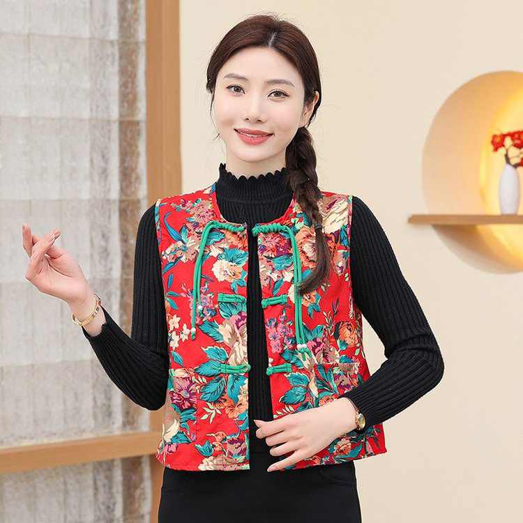 东北大花广场舞洋气时尚民族风加绒款马甲外穿百搭马夹秋冬女士