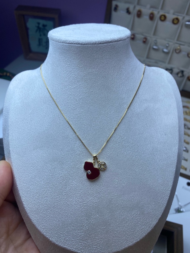 铜合金锆石项链 铜合金红色葫芦钱袋新年必备轻奢蛇骨项链