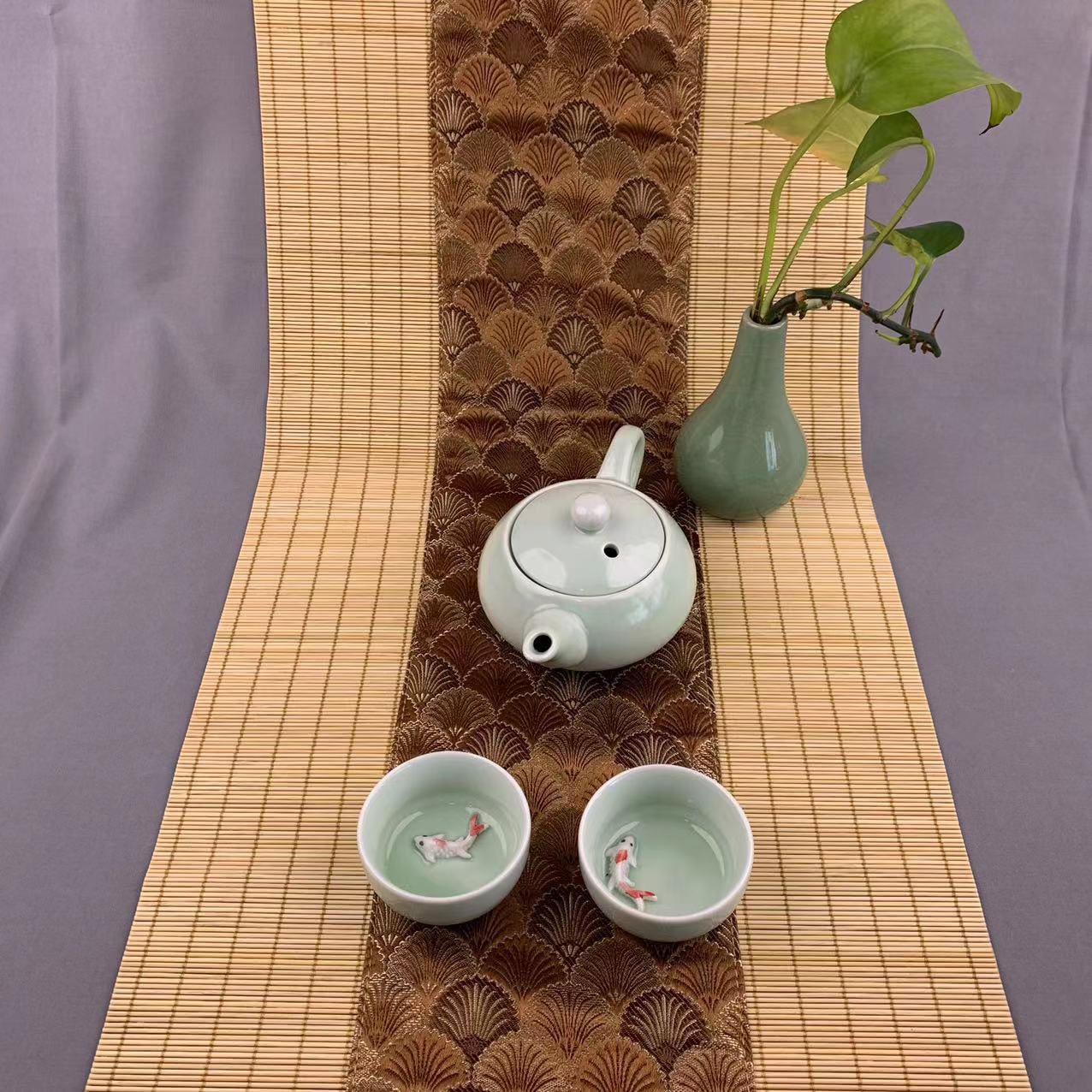 新中式禅意古典布艺茶席/竹席防水日式布艺中式桌旗/干泡垫隔热帘