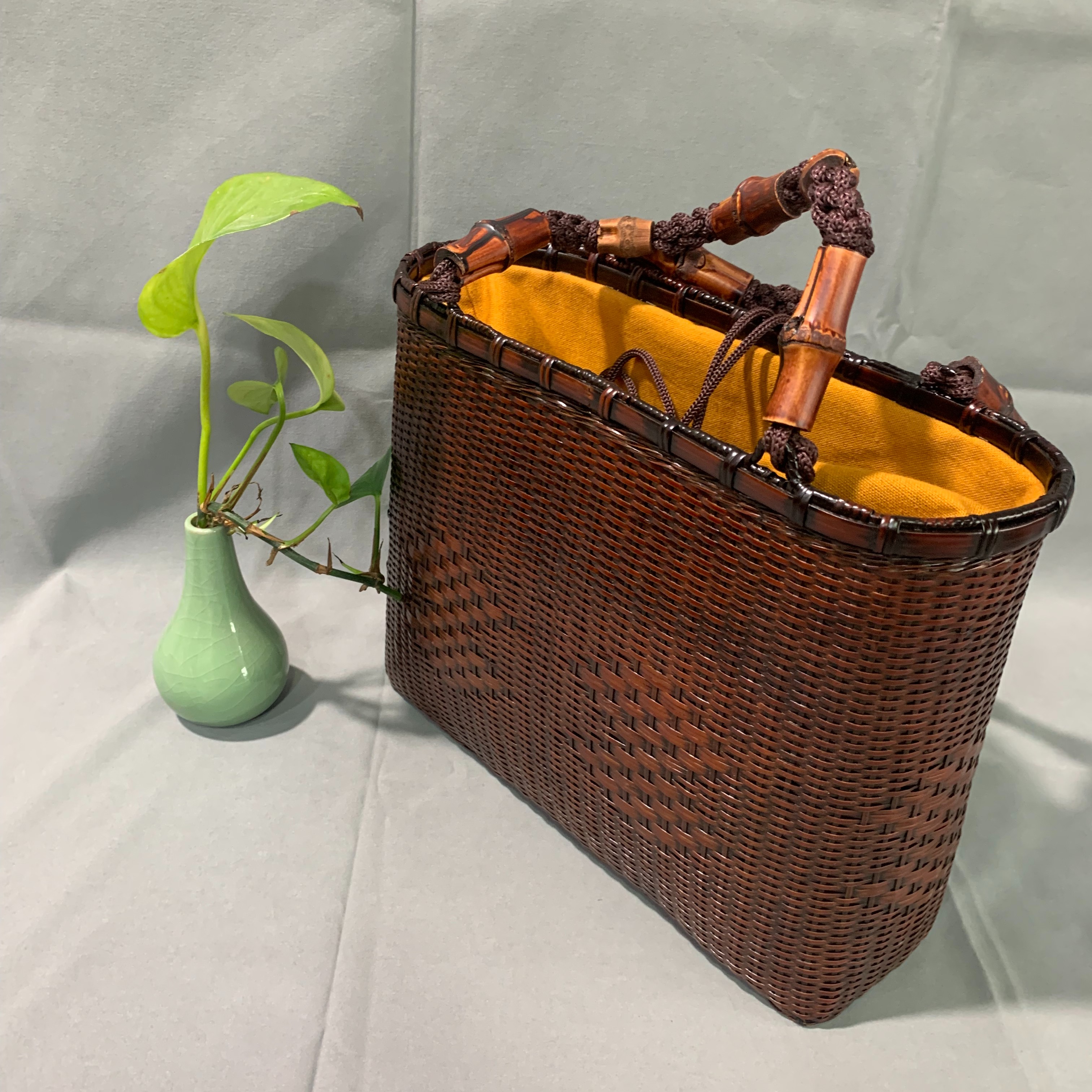 手工竹编复古中国风女包/日式手工编织竹包/茶道茶具收纳包