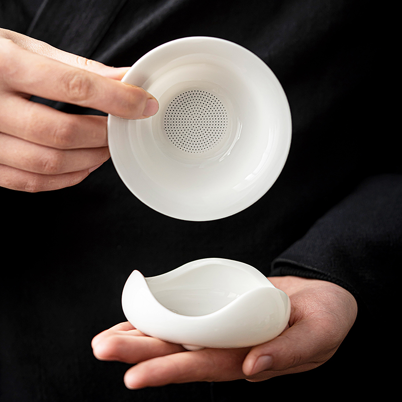 羊脂玉茶漏托组家用公道杯一体滤茶器陶瓷过滤网茶隔功夫茶具配件