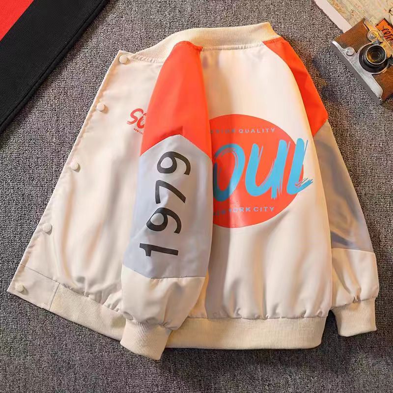 男童拼色棒球服外套