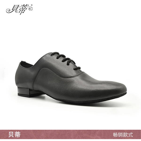 贝蒂摩登舞鞋男士国标舞交谊舞蹈鞋系带皮鞋舞厅直板底黑色301
