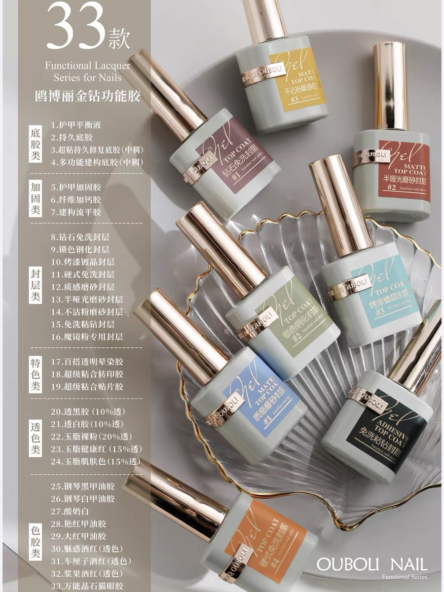 鸥博丽金钻功能胶甲油胶美甲专用底胶加固胶免洗钢化磨砂硬式封层