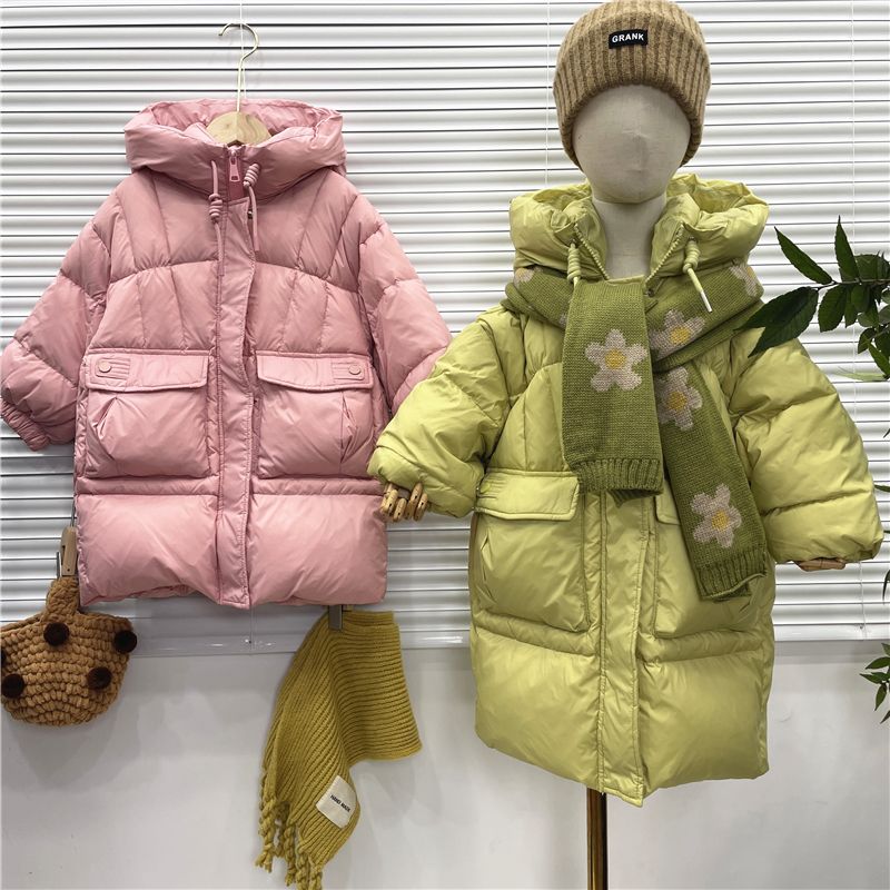 巴拉巴拉恩户外女童中长款羽绒服新款洋气加厚中大童口袋白鸭绒宝