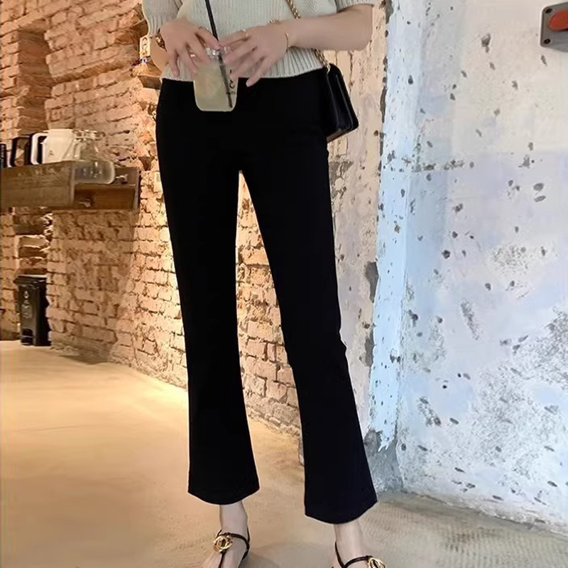 黑色窄版九分喇叭裤女春秋爆款2025新款高腰显瘦小个子八分休闲裤