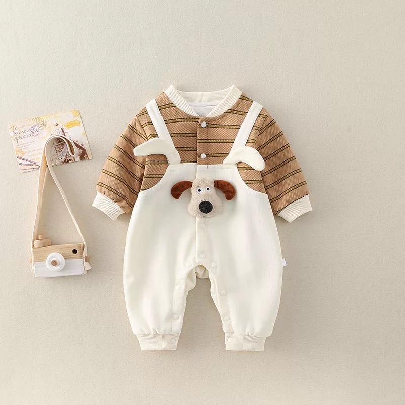 新款婴儿衣服秋装男宝宝连体衣秋季外出可爱超萌满月百天哈衣爬服