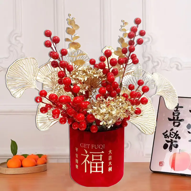 2024年新年新福桶发财果仿真花新年摆件乔迁装饰