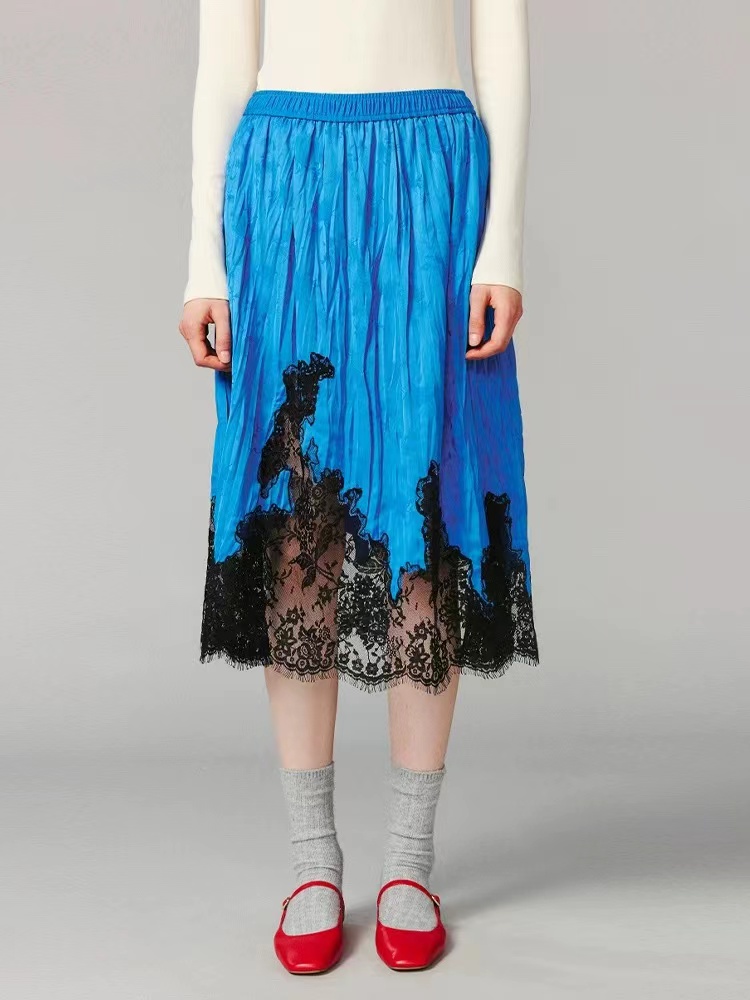 UOOYAA/乌丫2024冬季新款缎面提花蕾丝半裙2199