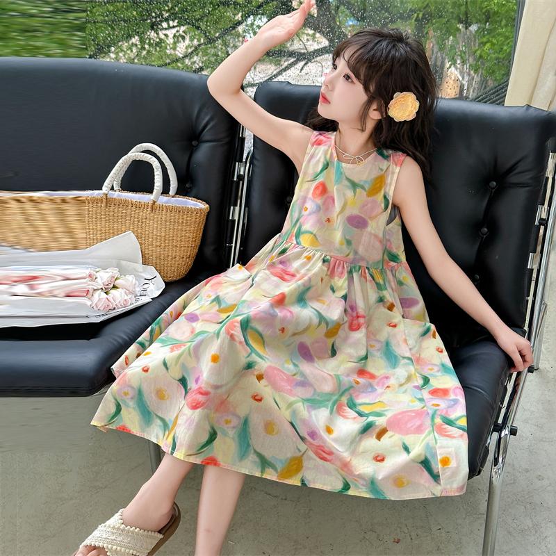 女童连衣裙夏季2024新款儿童夏装无袖背心裙中大童小学生沙滩裙子