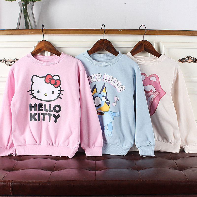 K146 童装 110-160码 欧美儿童薄绒卫衣长袖外套女童春秋卡通外贸