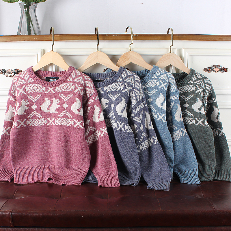 H433 童装122-164码 欧美儿童羊毛长袖针织衫毛衣提花男女童外贸