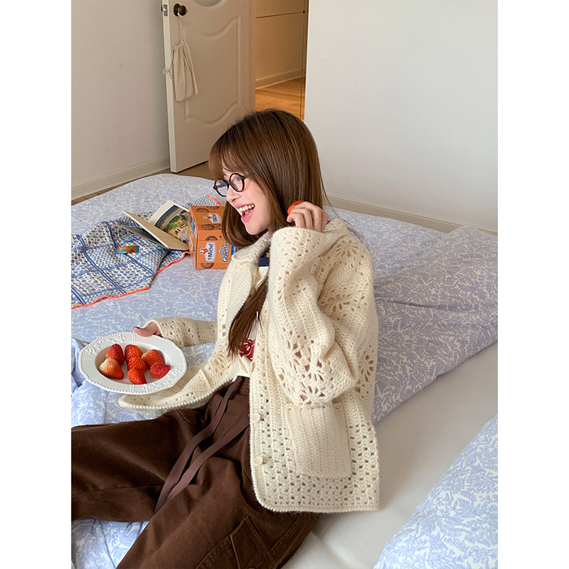 CHERI.Z（沈月同款）全手钩特殊织法 100绵羊毛毛衣外套C24A05391C