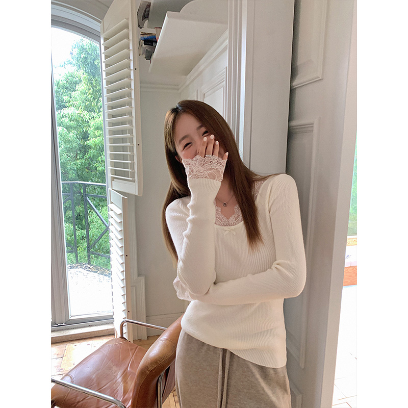 少女小巧思 14针细腻织法 柔软蕾丝针织打底衫