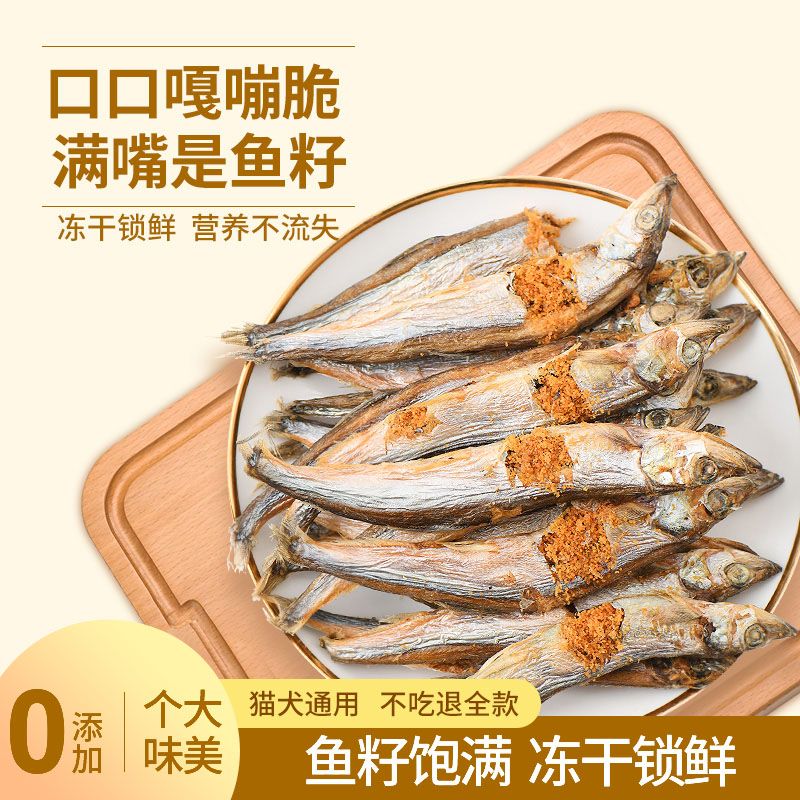 通用猫狗猫零食满籽多春鱼冻干带籽饱满小鱼干成幼猫粮互动奖励新