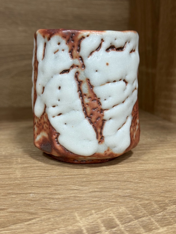 加藤健古法烧制赤志野汤吞，陶瓷主人杯手绘纯手工茶杯