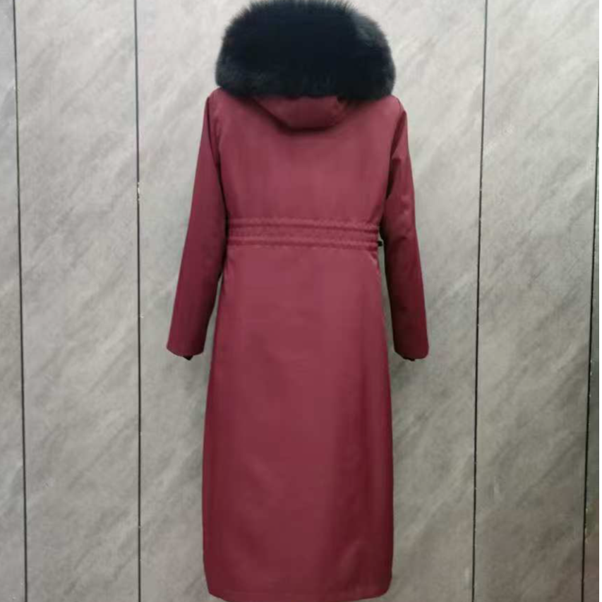 （维多利亚新面料)新款活里活面加长版黑貂内胆(獭兔毛袖狐狸毛领）