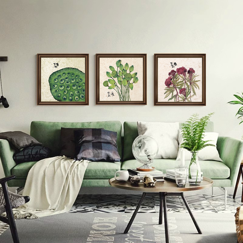 新中式花卉餐厅装饰画沙发背景墙挂画组合画创意壁画客厅墙画联画
