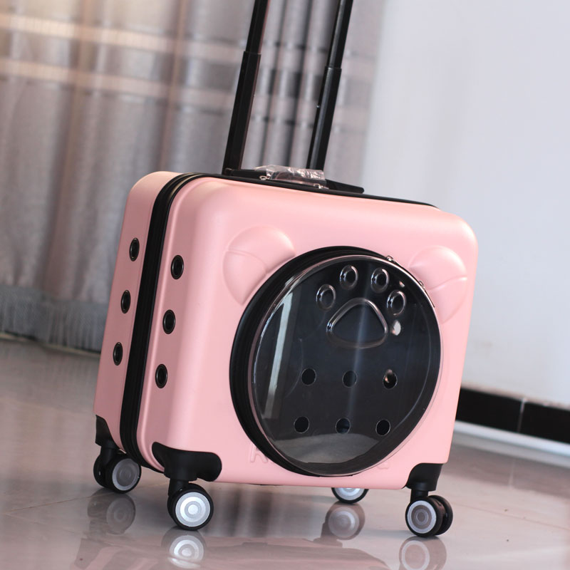 新款宠物拉杆箱舒适外出中号便携猫咪行李箱猫狗透气猫外出箱可背