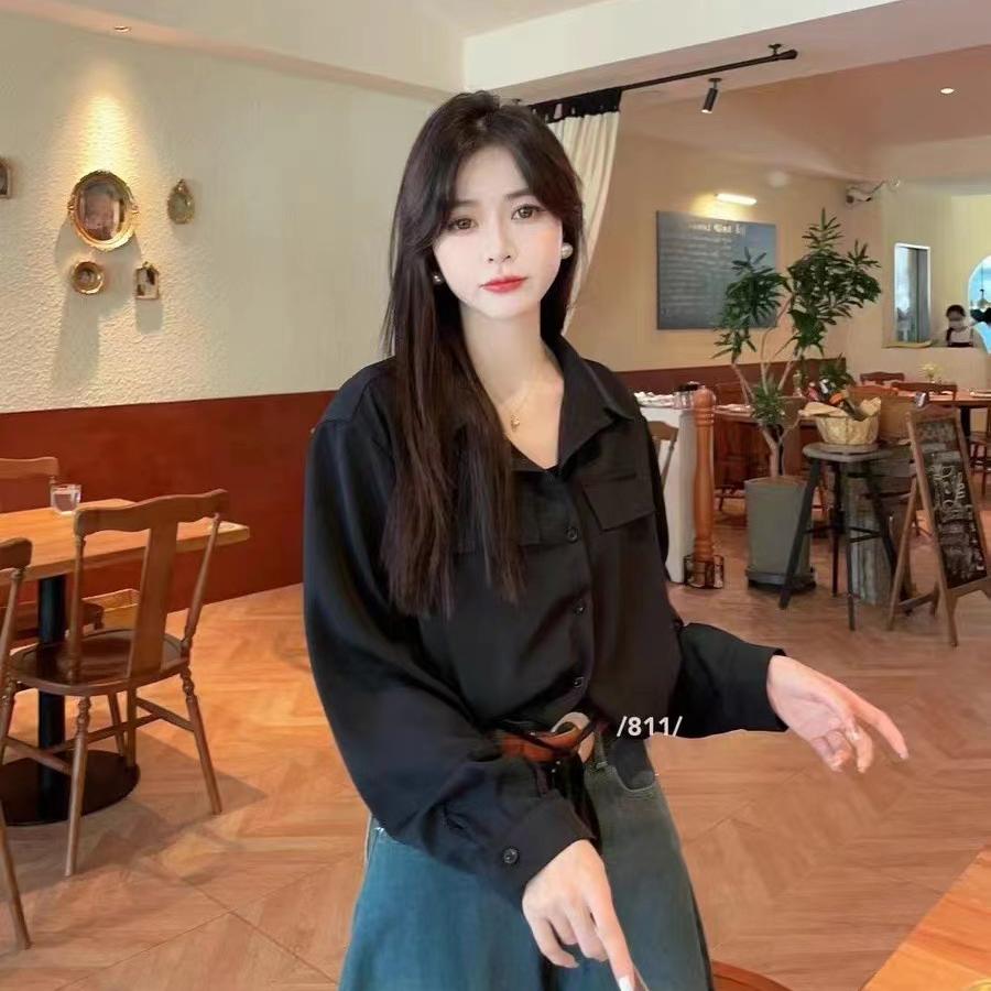 5019款衬衫韩版衬衣女设计感小众春秋新款复古港味上衣