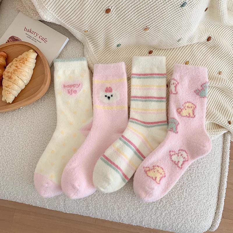 儿童水貂毛袜子女童可爱卡通秋冬抗寒保暖加厚中筒毛毛加绒棉袜子