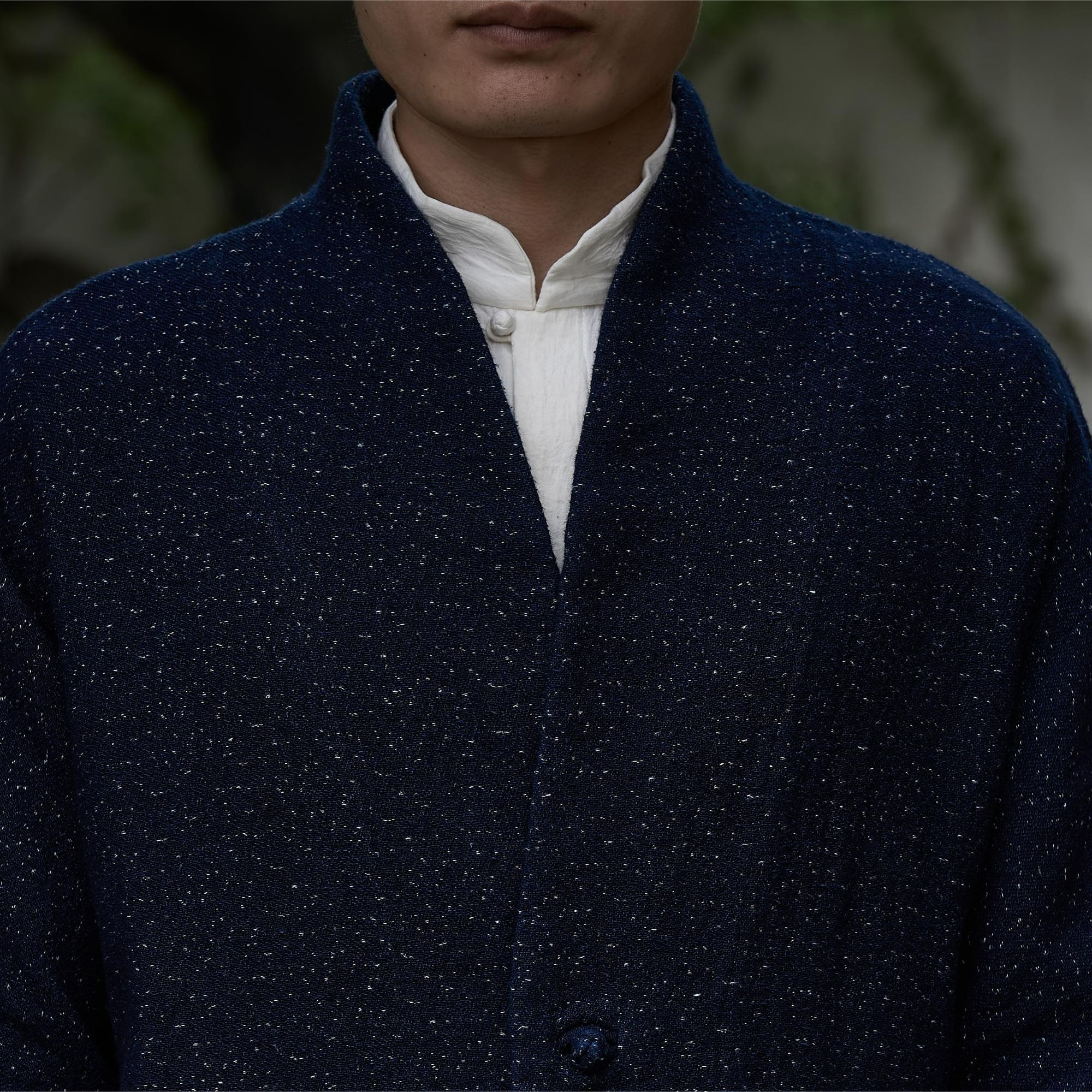 中式交领蓝色纯棉外套