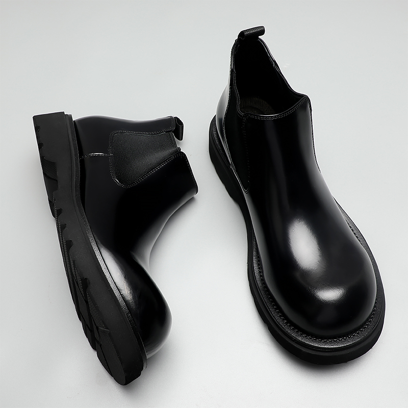 新款男士切尔西靴厚底百搭时尚中帮鞋真皮潮流大头马丁靴圆头复古