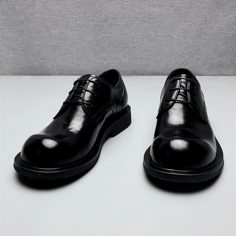 牛皮鞋水洗暗黑男士大头德比鞋潮流韩版时尚真皮透气休闲皮鞋圆头