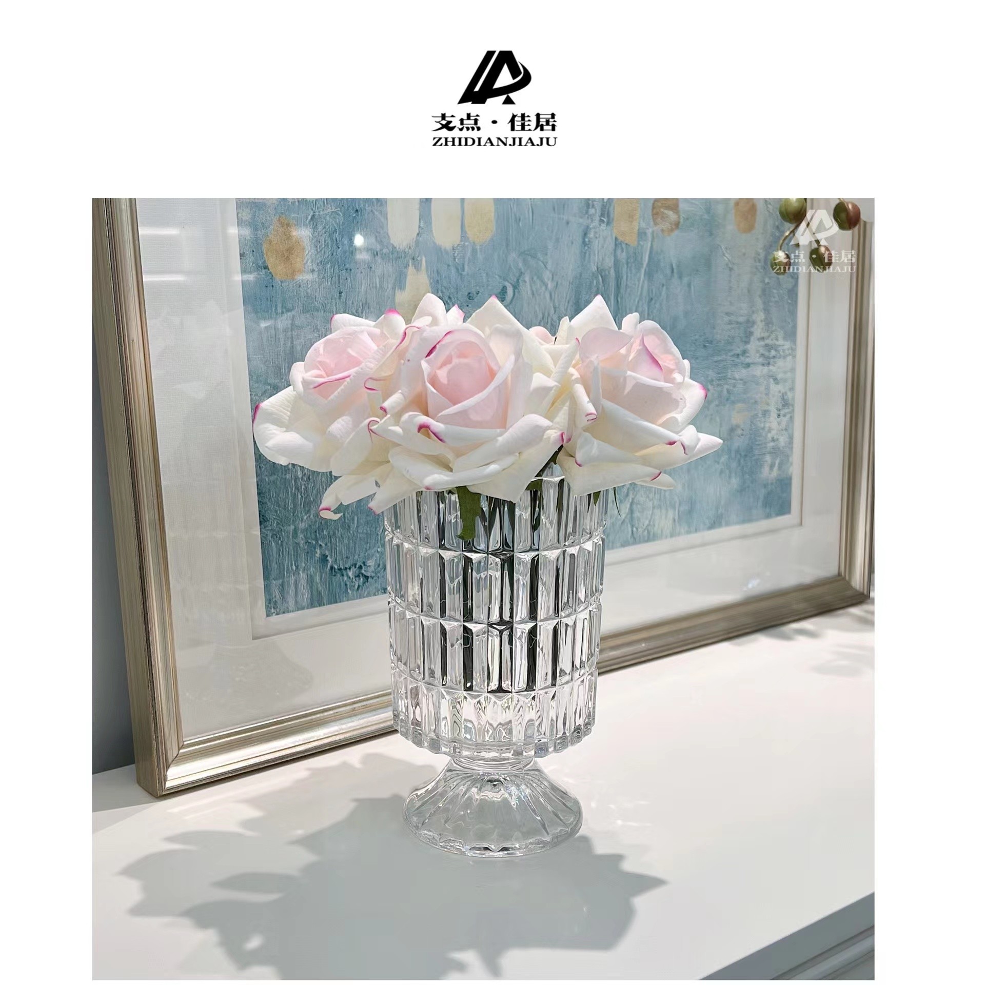 【支点佳居】欧式创意高脚浮雕花瓶摆件