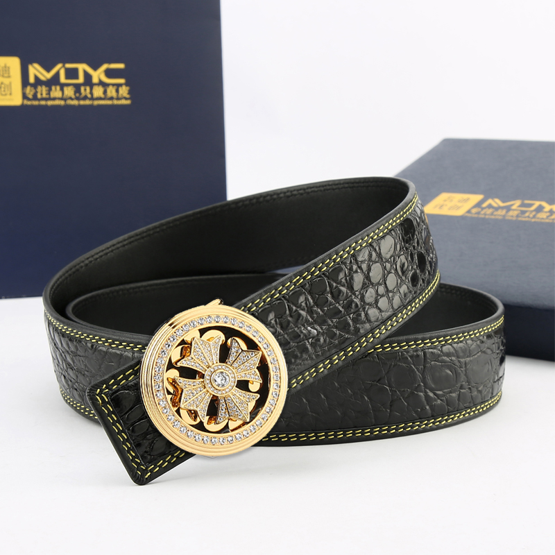 名迪优创高档款真皮尼罗鳄侧皮腰带商务宽平滑扣正品时尚裤腰带男