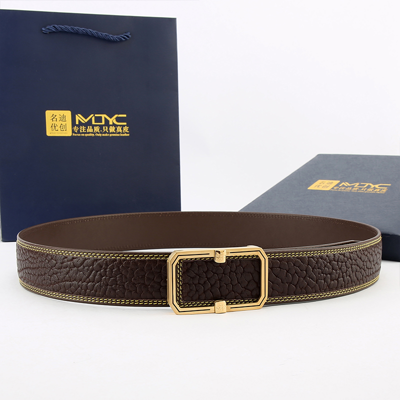 新款狂野纹头层牛皮平滑进口内穿男士腰带潮流时尚百搭真皮裤皮带