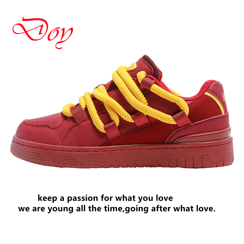 番茄色脏辫板鞋小众设计款时尚百搭男鞋高帮潮鞋厚底学生大胆配色