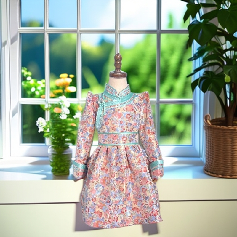 【蒙善妈】一路生花码儿童民族风长袖裙女童裙子洋气