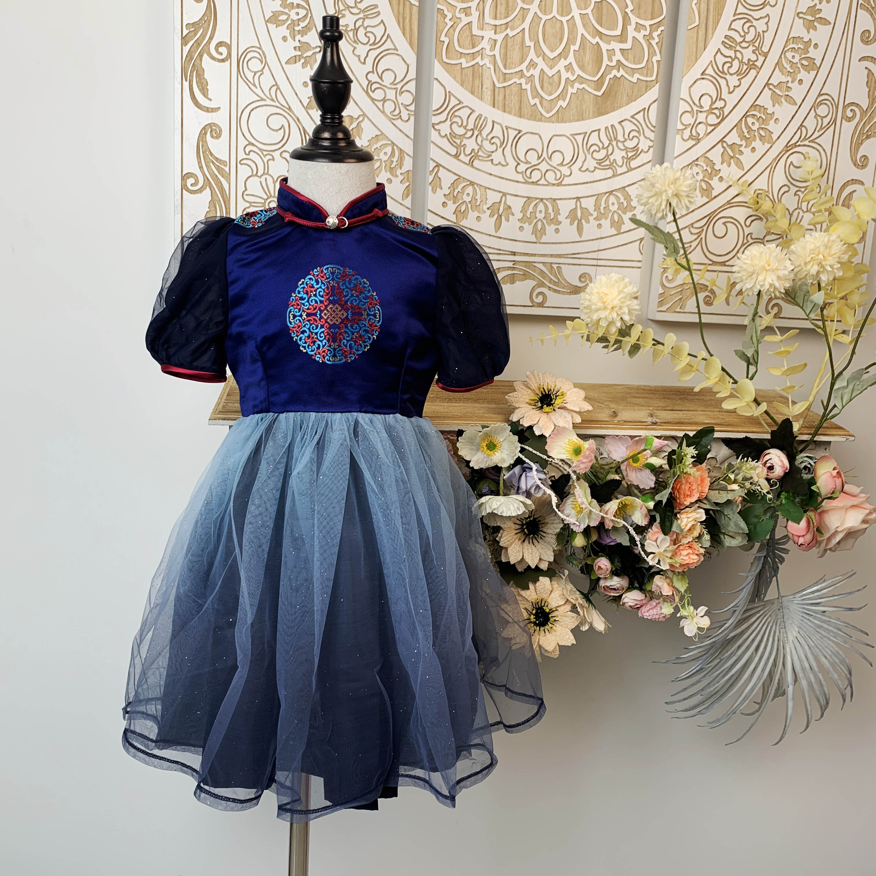 【善妈】白雪公主半袖裙 连衣裙女童裙子复古女孩洋气宝宝儿童印花