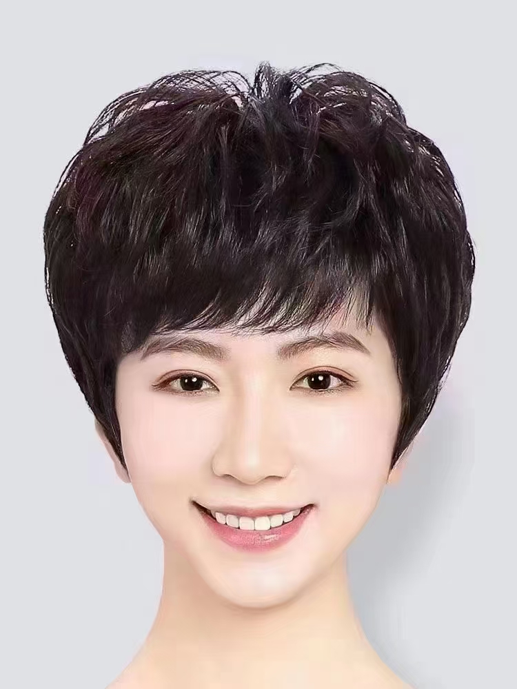 女式纹理手织真人发丝头套