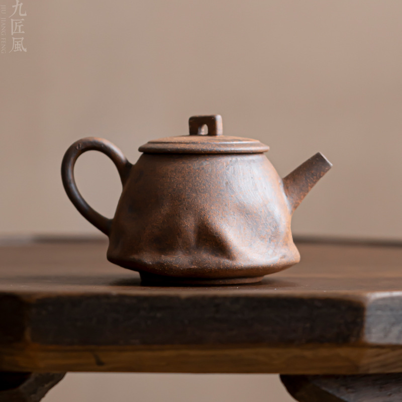 手工粗陶茶壶复古老岩泥小号手执壶中式家用陶瓷功夫茶具泡茶器