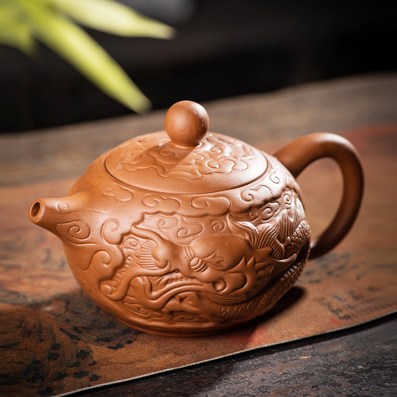 紫砂大红袍西施壶创意纯手工紫砂壶大号龙纹貔貅功夫茶上档次白瓷