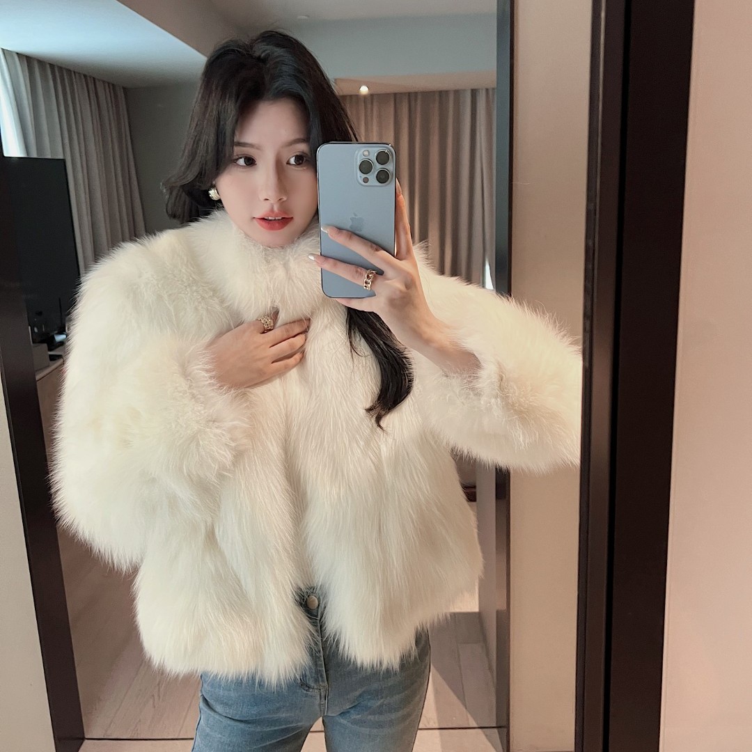 BOBO“万年六代”狐狸毛皮草外套女立领2024新款毛毛大衣设计师时尚