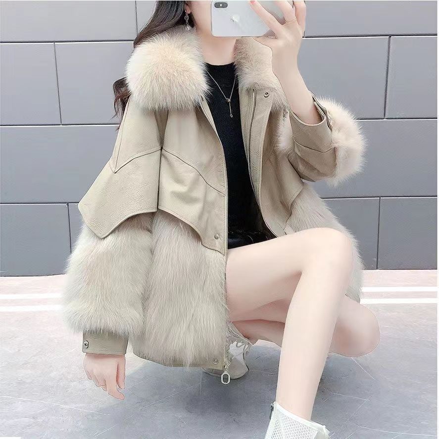Q爆款皮草外套女2023冬季新款韩版PU皮中长款加厚海宁大衣