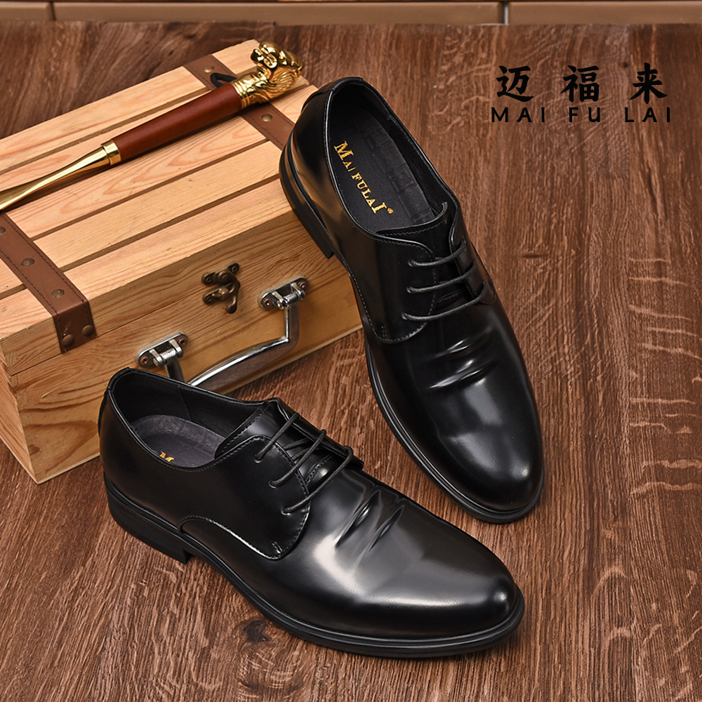 2023新款春秋季透气手工真皮轻底男式商务休闲皮鞋时尚百搭