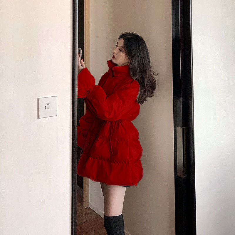 AERL艾莱依羽服绒2024新款中长款小个子白鸭绒韩版圣诞时尚冬季红