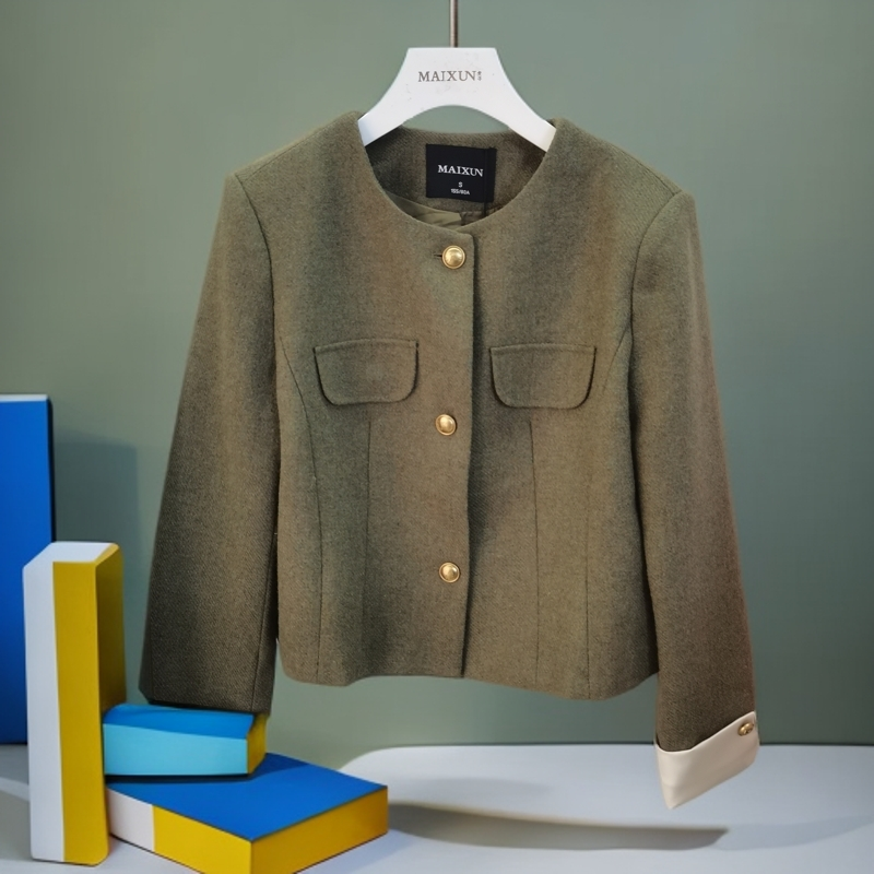麦寻秋冬时尚气质小香风毛呢外套短款上衣MASAQ005