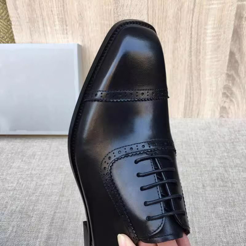 三接头男鞋真皮商务正装皮鞋英伦尖头系带德比鞋潮流男结婚新郎鞋