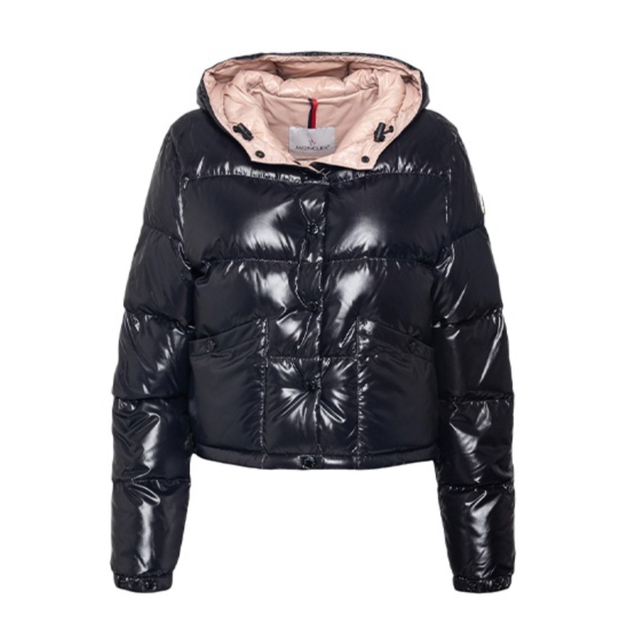 全新未使用 MONCLER 蒙口Bardanette亮面黑色短款连帽女款羽绒服